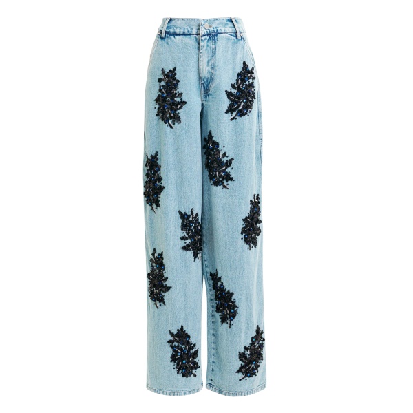 Essentiel Antwerp Blue and black embellished wide-leg jeans - Essentiel Antwerp Pants - Colorful Belgian Design - Shop at Luxury Shoes 