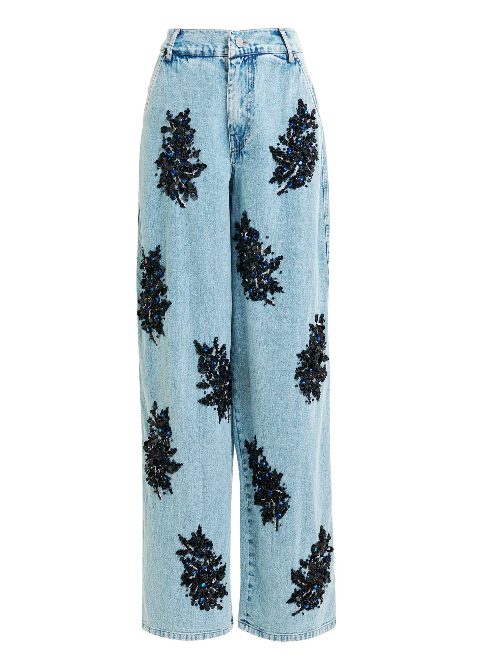 Essentiel Antwerp Blue and black embellished wide-leg jeans - Essentiel Antwerp Pants - Colorful Belgian Design - Shop at Luxury Shoes 
