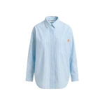 Essentiel Antwerp Blue and white striped cotton shirt with embroidered detail - Essentiel Antwerp Shirts - Colorful Belgian Design - Shop at Luxury Shoes 