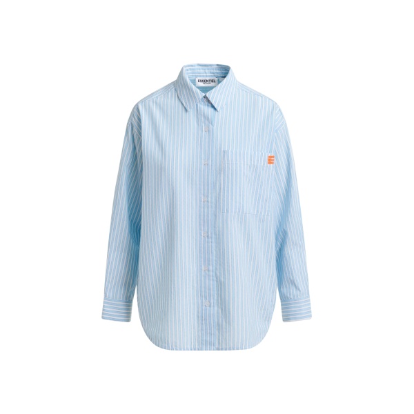 Essentiel Antwerp Blue and white striped cotton shirt with embroidered detail - Essentiel Antwerp Shirts - Colorful Belgian Design - Shop at Luxury Shoes 