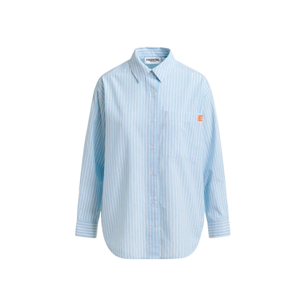 Essentiel Antwerp Blue and white striped cotton shirt with embroidered detail - Essentiel Antwerp Shirts - Colorful Belgian Design - Shop at Luxury Shoes 