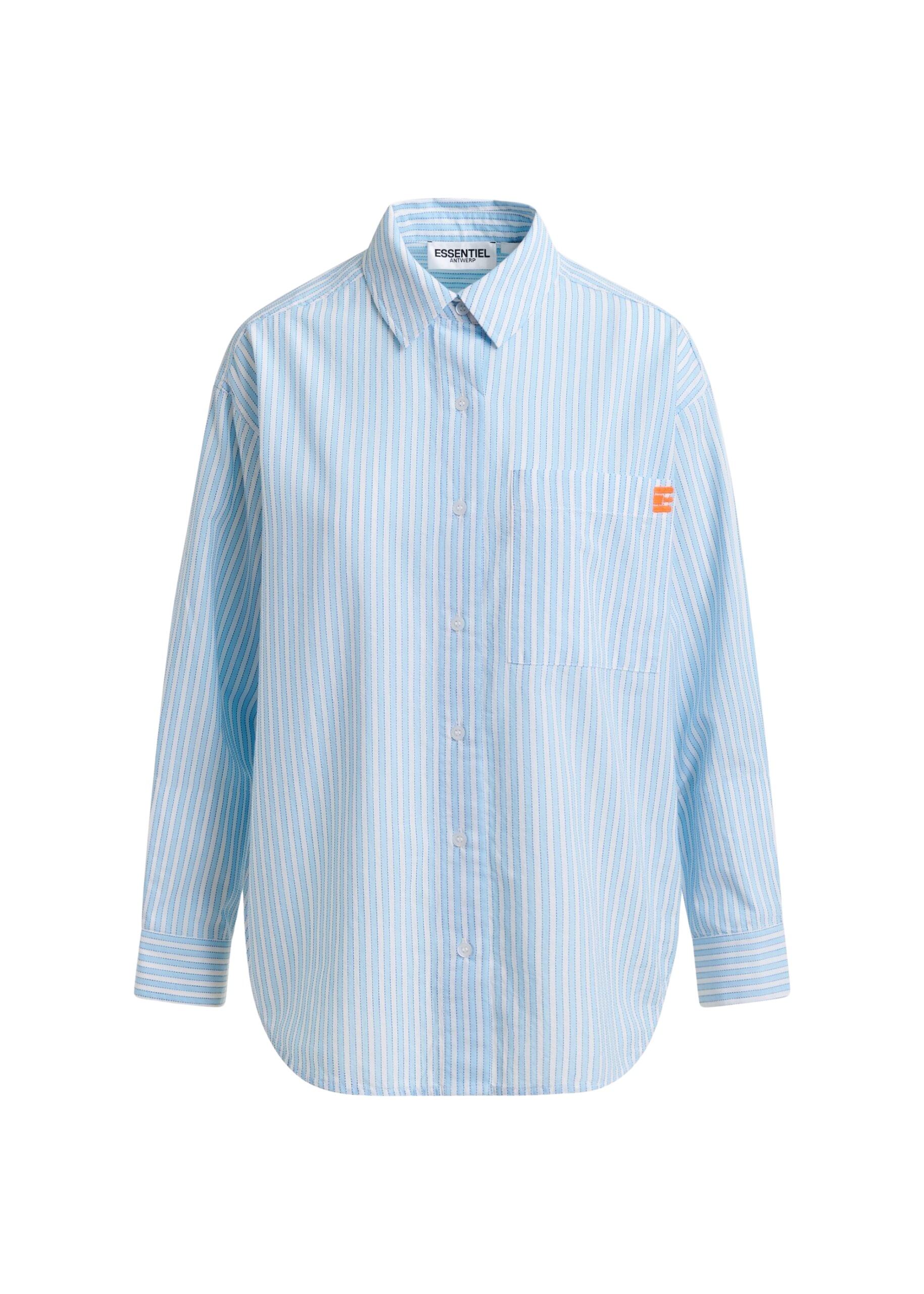 Essentiel Antwerp Blue and white striped cotton shirt with embroidered detail