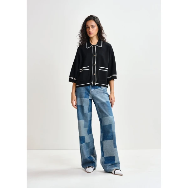 Essentiel Antwerp Blue straight-leg patchwork blue jeans - Essentiel Antwerp Pants - Colorful Belgian Design - Shop at Luxury Shoes 