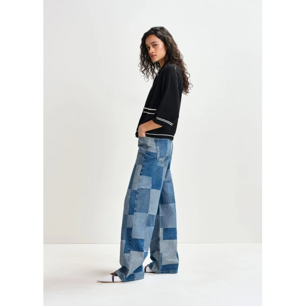 Essentiel Antwerp Blue straight-leg patchwork blue jeans - Essentiel Antwerp Pants - Colorful Belgian Design - Shop at Luxury Shoes 