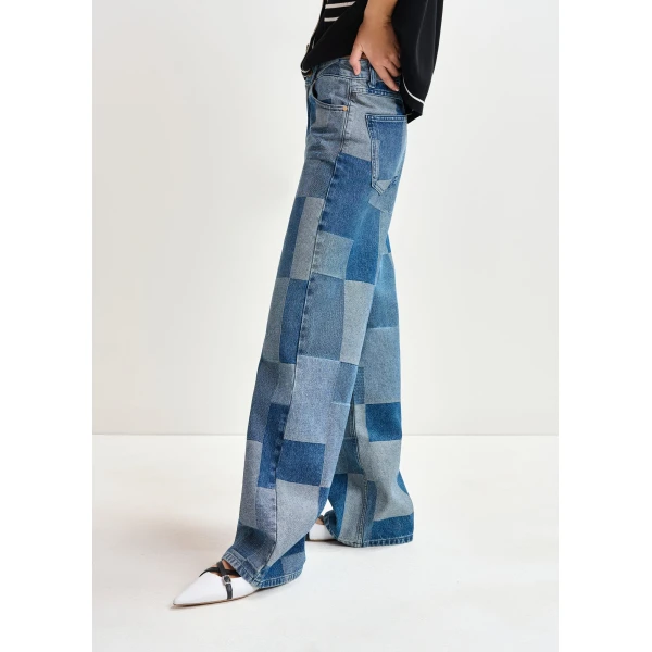 Essentiel Antwerp Blue straight-leg patchwork blue jeans - Essentiel Antwerp Pants - Colorful Belgian Design - Shop at Luxury Shoes 