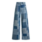 Essentiel Antwerp Blue straight-leg patchwork blue jeans - Essentiel Antwerp Pants - Colorful Belgian Design - Shop at Luxury Shoes 