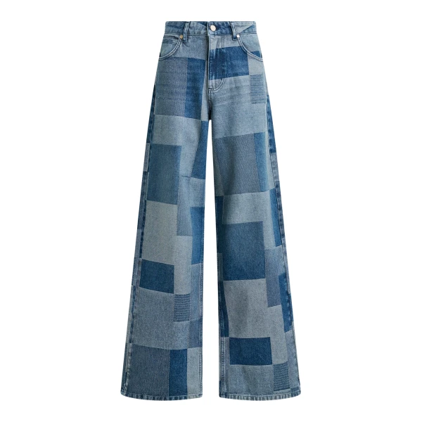 Essentiel Antwerp Blue straight-leg patchwork blue jeans - Essentiel Antwerp Pants - Colorful Belgian Design - Shop at Luxury Shoes 