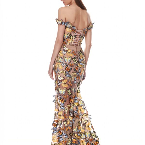 Bronx and Banco Bella 3D Butterfly Jasmine Off the Shoulder Gown, view 3
