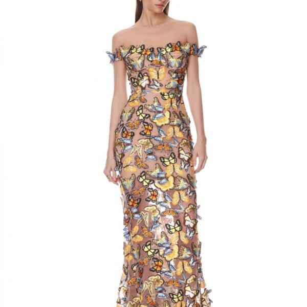 Bronx and Banco Bella 3D Butterfly Jasmine Off the Shoulder Gown