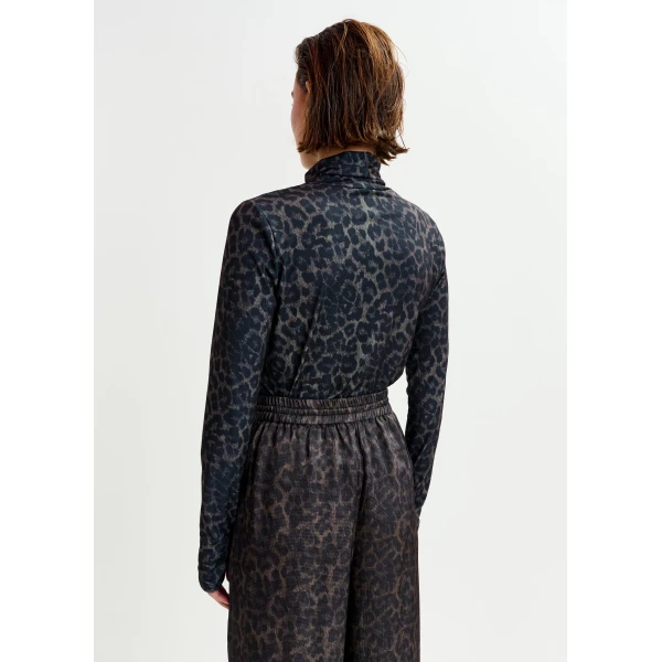 Essentiel Antwerp Brown and black leopard print turtleneck top - Essentiel Antwerp Tops - Colorful Belgian Design - Shop at Luxury Shoes 