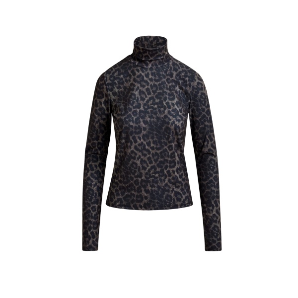 Essentiel Antwerp Brown and black leopard print turtleneck top - Essentiel Antwerp Tops - Colorful Belgian Design - Shop at Luxury Shoes 