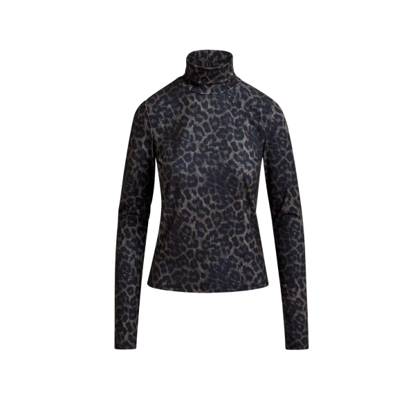 Essentiel Antwerp Brown and black leopard print turtleneck top - Essentiel Antwerp Tops - Colorful Belgian Design - Shop at Luxury Shoes 