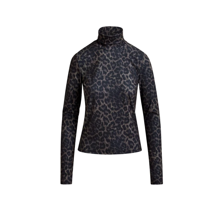 Essentiel Antwerp Brown and black leopard print turtleneck top - Essentiel Antwerp Tops - Colorful Belgian Design - Shop at Luxury Shoes 
