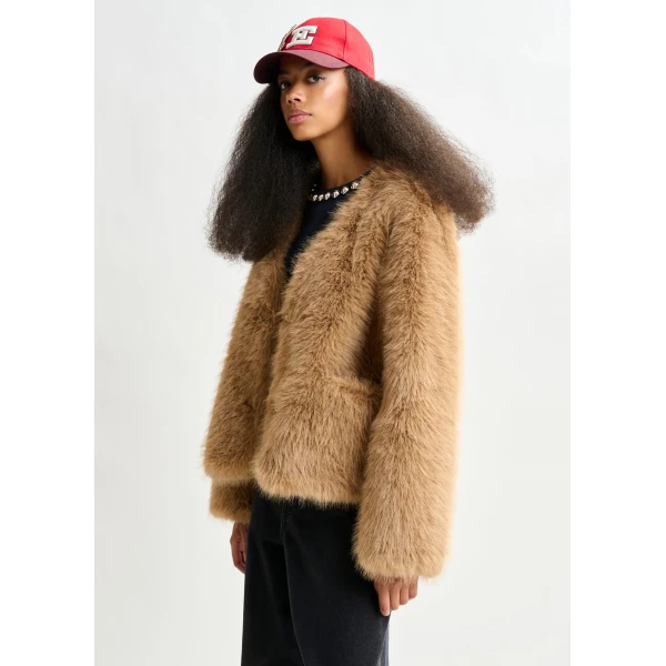 Essentiel Antwerp Brown faux fur jacket - Essentiel Antwerp Jackets - Colorful Belgian Design - Shop at Luxury Shoes 