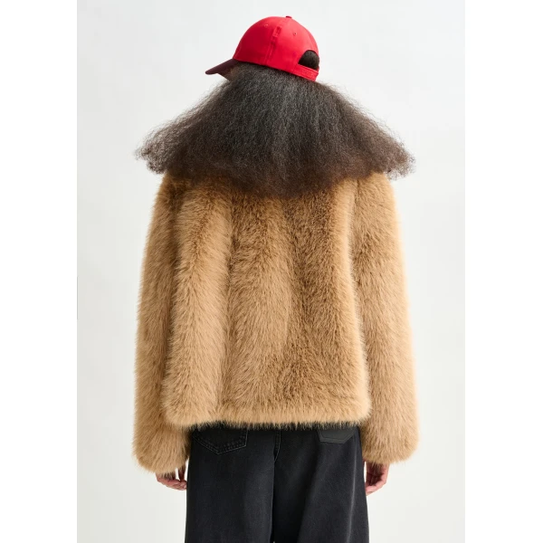 Essentiel Antwerp Brown faux fur jacket - Essentiel Antwerp Jackets - Colorful Belgian Design - Shop at Luxury Shoes 
