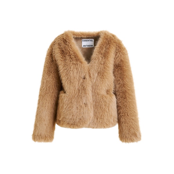 Essentiel Antwerp Brown faux fur jacket - Essentiel Antwerp Jackets - Colorful Belgian Design - Shop at Luxury Shoes 