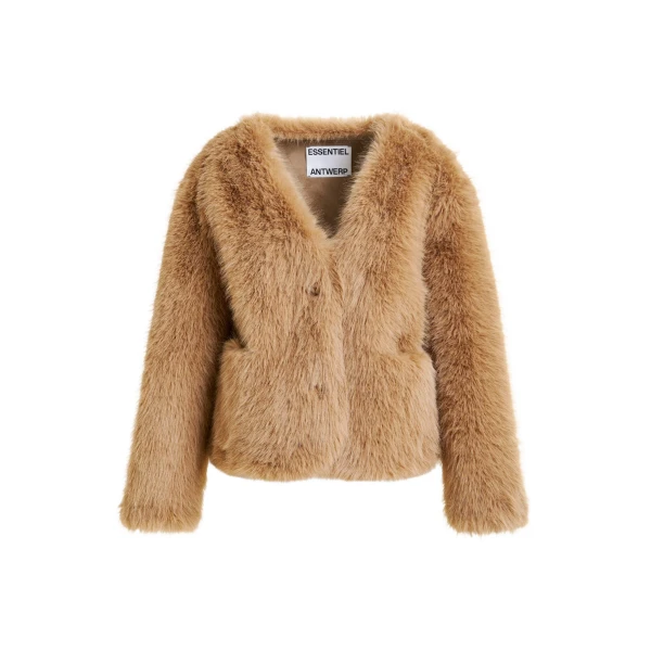 Essentiel Antwerp Brown faux fur jacket - Essentiel Antwerp Jackets - Colorful Belgian Design - Shop at Luxury Shoes 