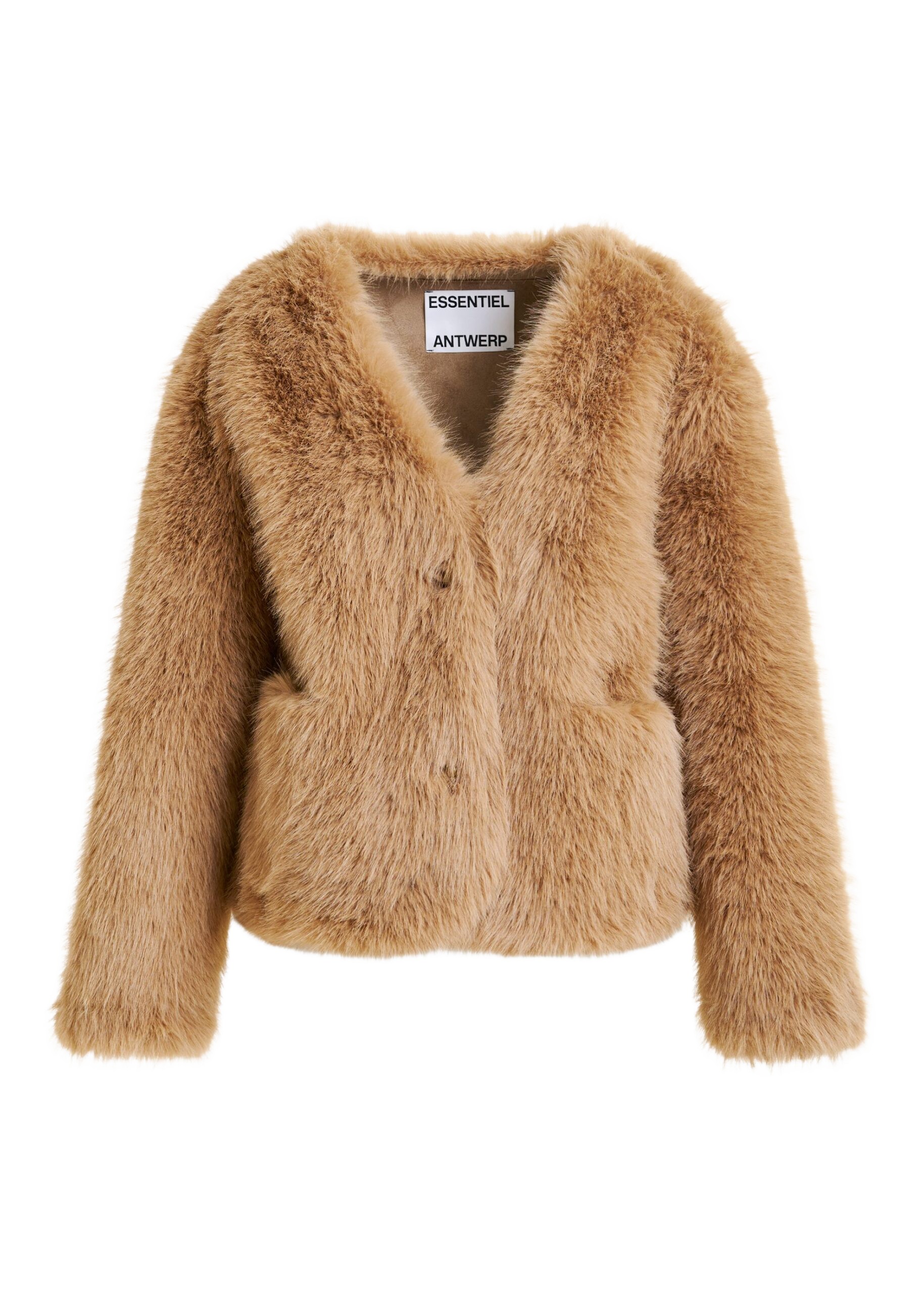 Essentiel Antwerp Brown faux fur jacket - Essentiel Antwerp Jackets - Colorful Belgian Design - Shop at Luxury Shoes 