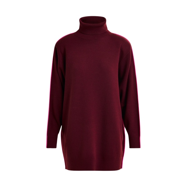 Essentiel Antwerp Burgundy and pink turtleneck wool-blend mini dress with contrast stripe - Essentiel Antwerp Dresses - Colorful Belgian Design - Shop at Luxury Shoes 