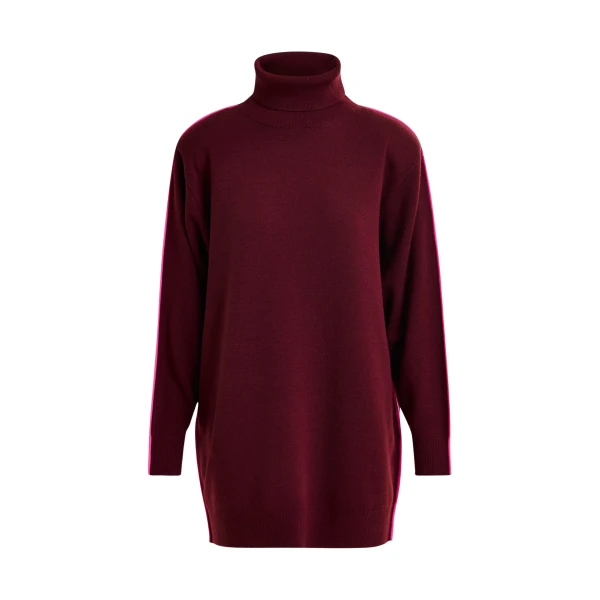 Essentiel Antwerp Burgundy and pink turtleneck wool-blend mini dress with contrast stripe - Essentiel Antwerp Dresses - Colorful Belgian Design - Shop at Luxury Shoes 