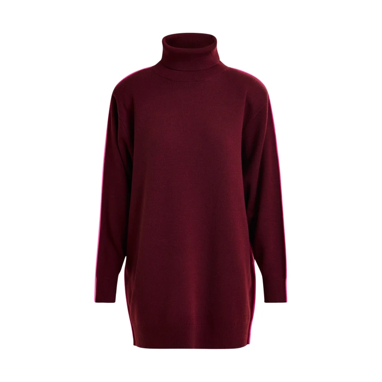 Essentiel Antwerp Burgundy and pink turtleneck wool-blend mini dress with contrast stripe - Essentiel Antwerp Dresses - Colorful Belgian Design - Shop at Luxury Shoes 