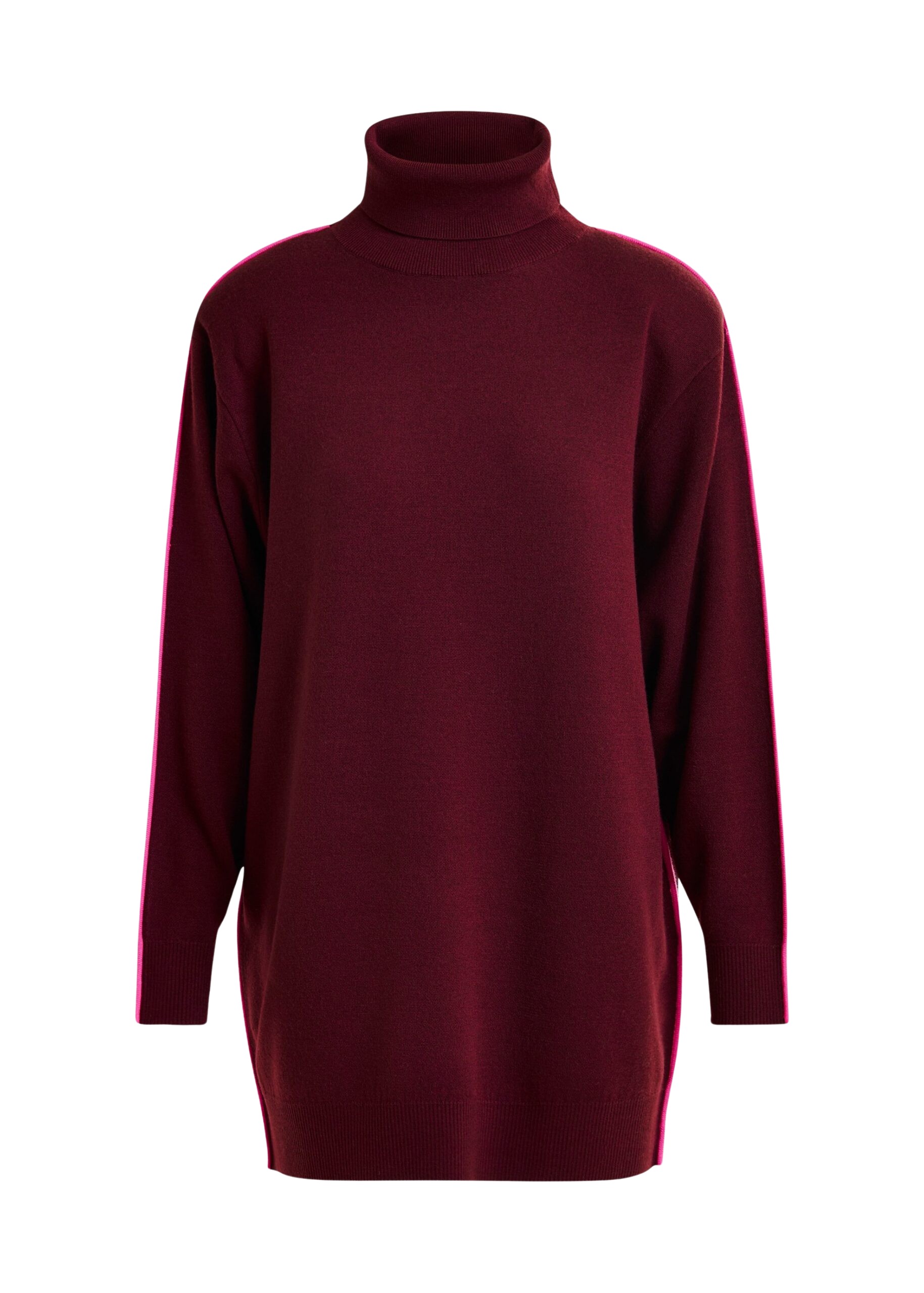 Essentiel Antwerp Burgundy and pink turtleneck wool-blend mini dress with contrast stripe