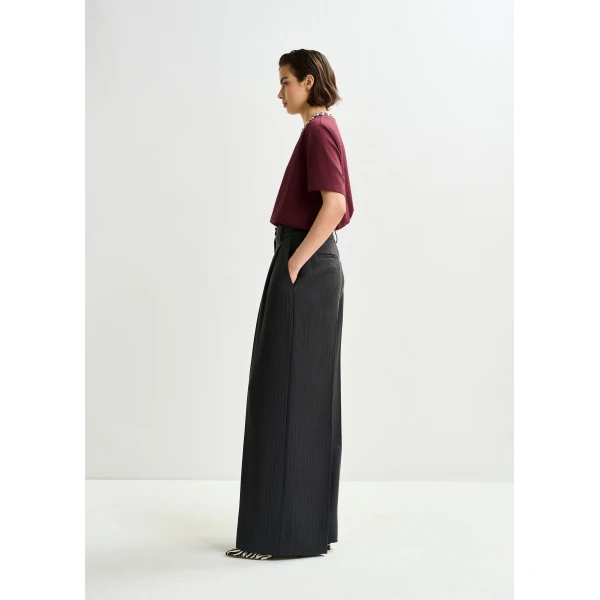 Essentiel Antwerp Burgundy and silver cotton T-shirt with metallic pearl-style embellishments - Essentiel Antwerp Shirts - Colorful Belgian Design - Shop at Luxury Shoes 