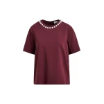Essentiel Antwerp Burgundy and silver cotton T-shirt with metallic pearl-style embellishments - Essentiel Antwerp Shirts - Colorful Belgian Design - Shop at Luxury Shoes 