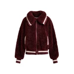Essentiel Antwerp Burgundy and white oversized faux shearling bomber jacket - Essentiel Antwerp Jackets - Colorful Belgian Design - Shop at Luxury Shoes 