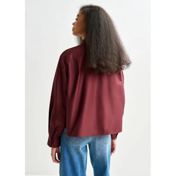 Essentiel Antwerp Burgundy bow-detailed cotton-blend shirt - Essentiel Antwerp Shirts - Colorful Belgian Design - Shop at Luxury Shoes 