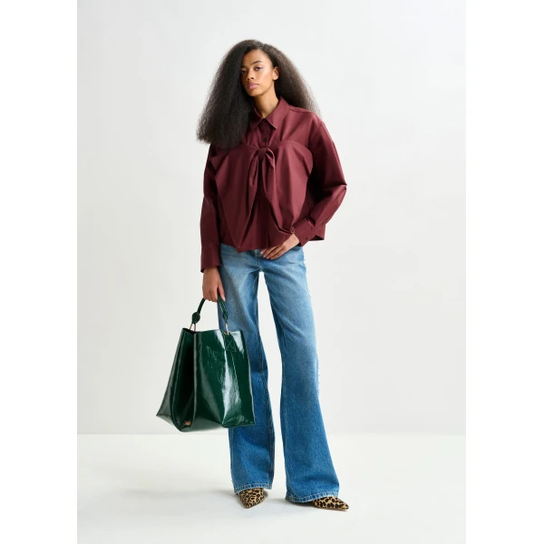 Essentiel Antwerp Burgundy bow-detailed cotton-blend shirt - Essentiel Antwerp Shirts - Colorful Belgian Design - Shop at Luxury Shoes 