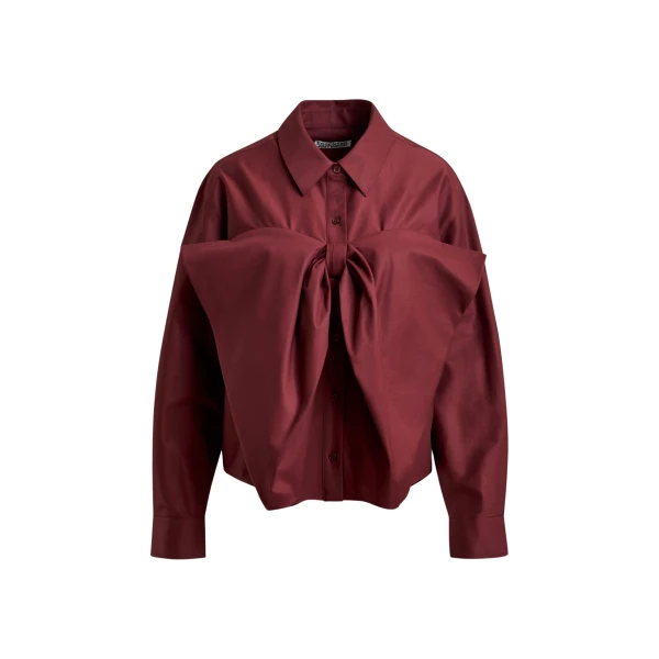 Essentiel Antwerp Burgundy bow-detailed cotton-blend shirt - Essentiel Antwerp Shirts - Colorful Belgian Design - Shop at Luxury Shoes 