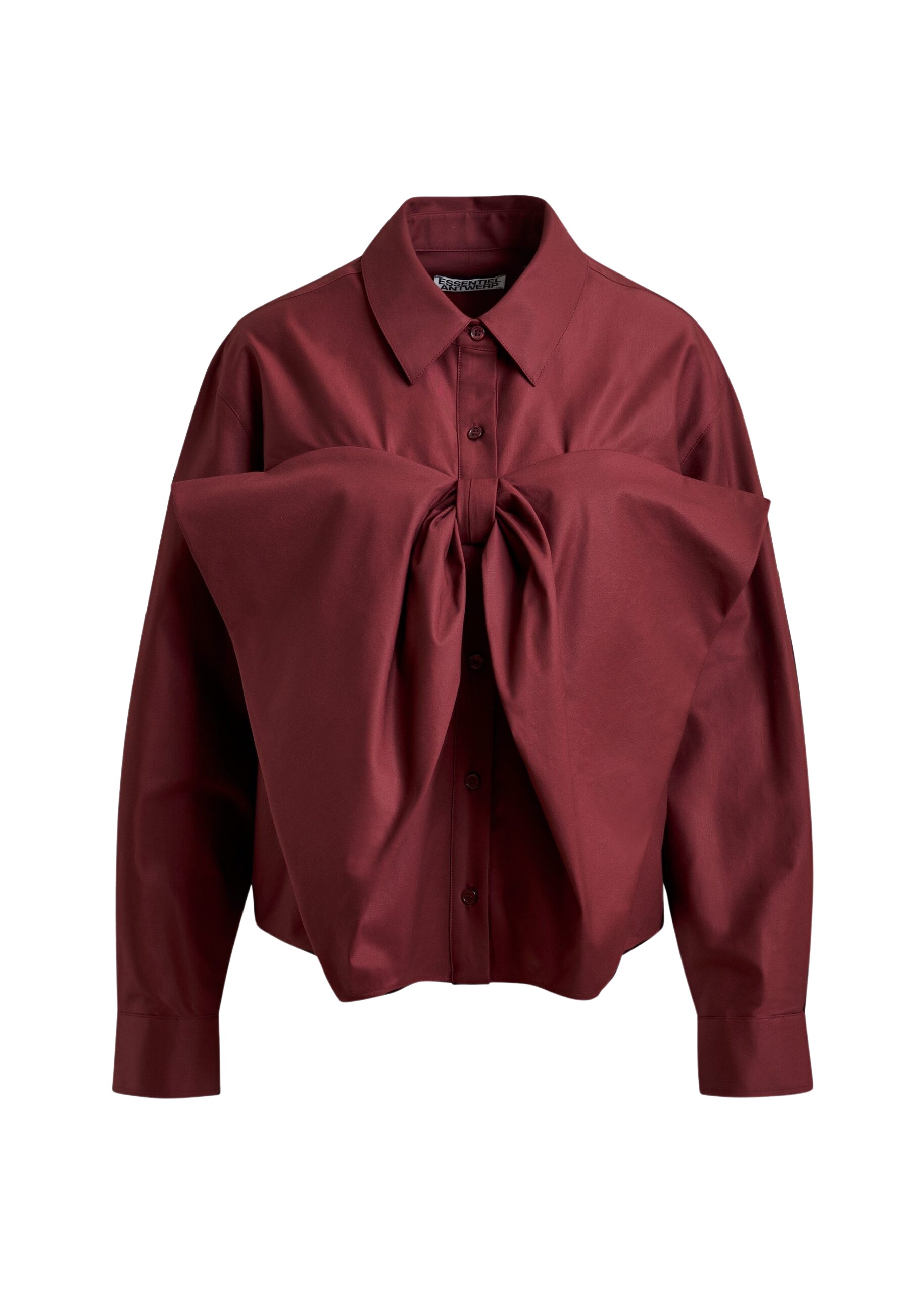 Essentiel Antwerp Burgundy bow-detailed cotton-blend shirt