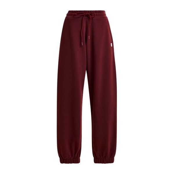 Essentiel Antwerp Burgundy cotton sweatpants with E-shaped embroidery - Essentiel Antwerp Pants - Colorful Belgian Design - Shop at Luxury Shoes 
