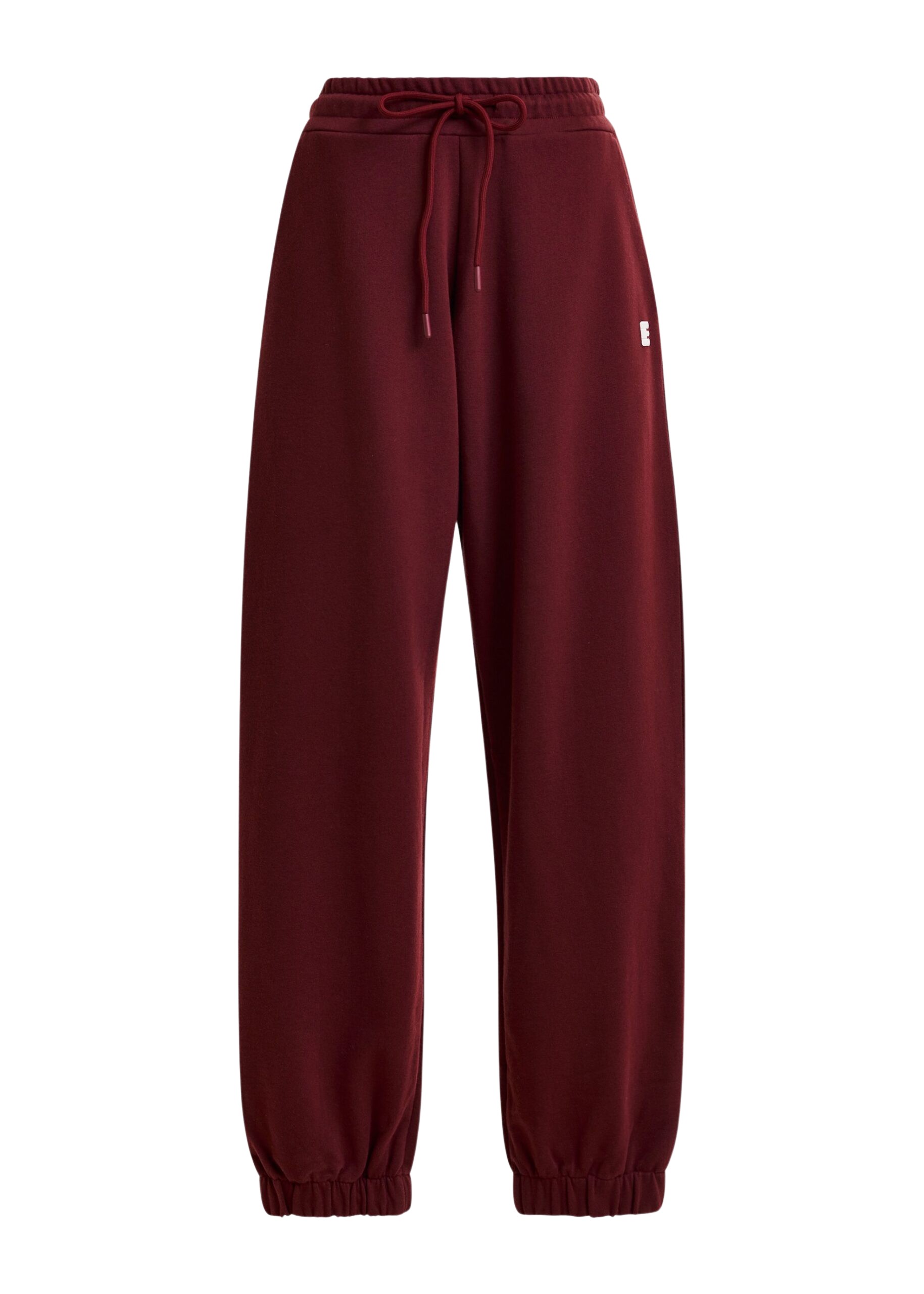 Essentiel Antwerp Burgundy cotton sweatpants with E-shaped embroidery - Essentiel Antwerp Pants - Colorful Belgian Design - Shop at Luxury Shoes 