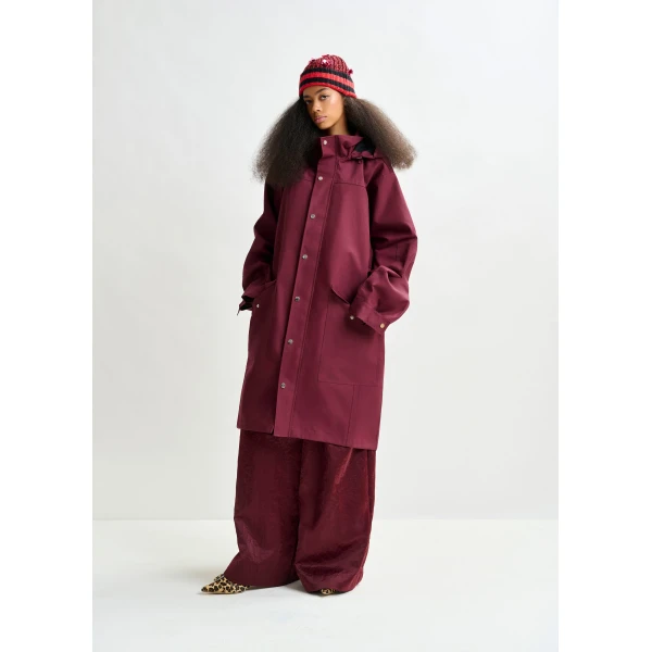 Essentiel Antwerp Burgundy hooded raincoat - Essentiel Antwerp Coats - Colorful Belgian Design - Shop at Luxury Shoes 