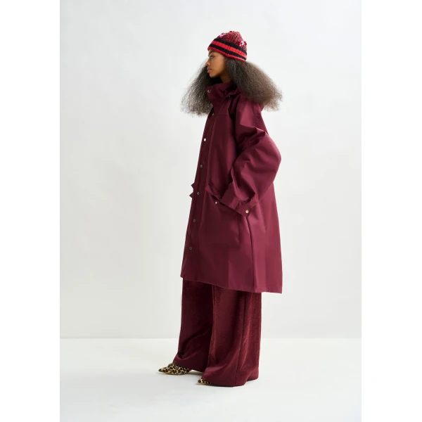 Essentiel Antwerp Burgundy hooded raincoat - Essentiel Antwerp Coats - Colorful Belgian Design - Shop at Luxury Shoes 