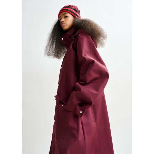 Essentiel Antwerp Burgundy hooded raincoat - Essentiel Antwerp Coats - Colorful Belgian Design - Shop at Luxury Shoes 