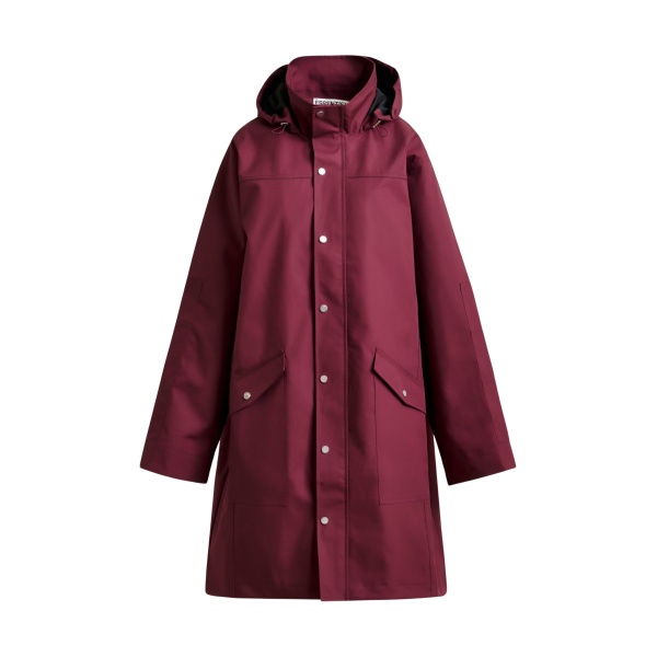 Essentiel Antwerp Burgundy hooded raincoat - Essentiel Antwerp Coats - Colorful Belgian Design - Shop at Luxury Shoes 
