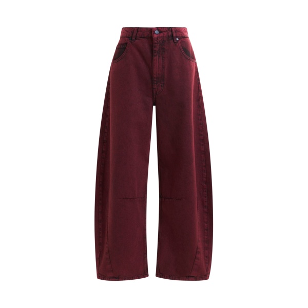 Essentiel Antwerp Burgundy overdyed organic cotton barrel-leg jeans - Essentiel Antwerp Pants - Colorful Belgian Design - Shop at Luxury Shoes 