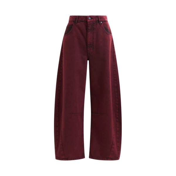 Essentiel Antwerp Burgundy overdyed organic cotton barrel-leg jeans - Essentiel Antwerp Pants - Colorful Belgian Design - Shop at Luxury Shoes 