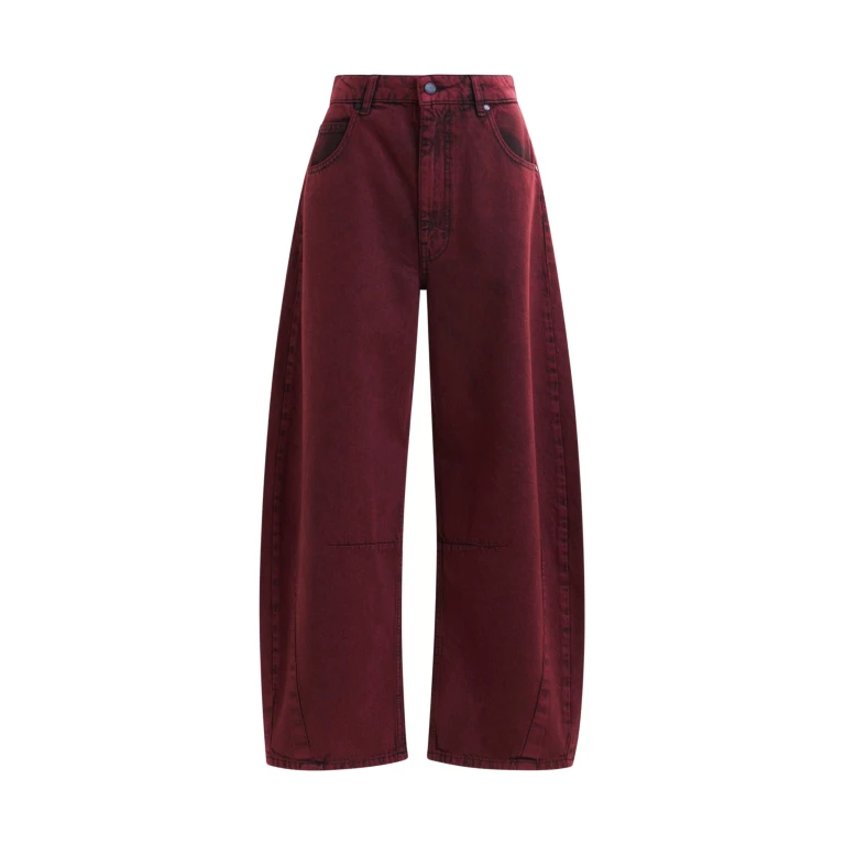 Essentiel Antwerp Burgundy overdyed organic cotton barrel-leg jeans - Essentiel Antwerp Pants - Colorful Belgian Design - Shop at Luxury Shoes 
