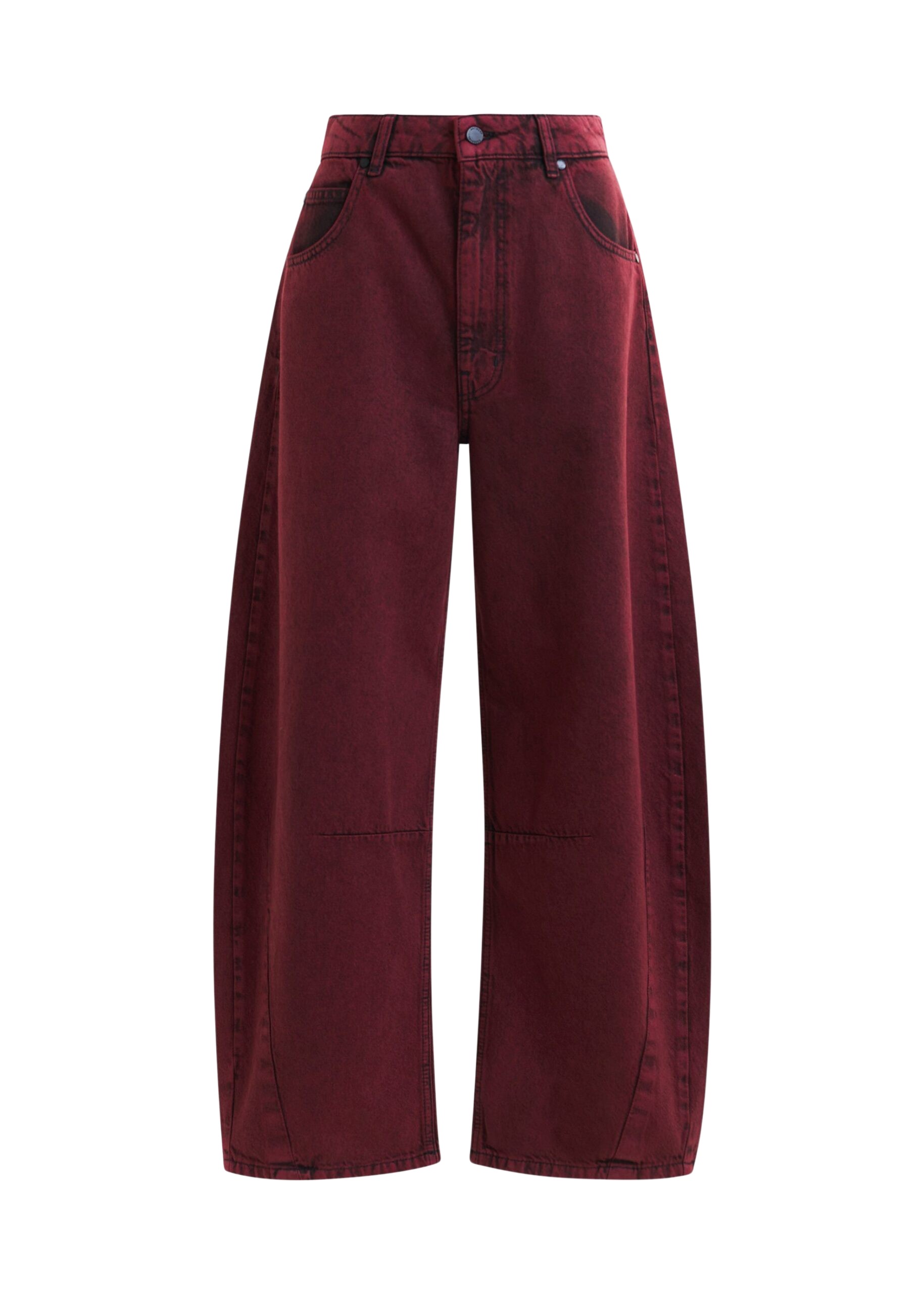 Essentiel Antwerp Burgundy overdyed organic cotton barrel-leg jeans - Essentiel Antwerp Pants - Colorful Belgian Design - Shop at Luxury Shoes 