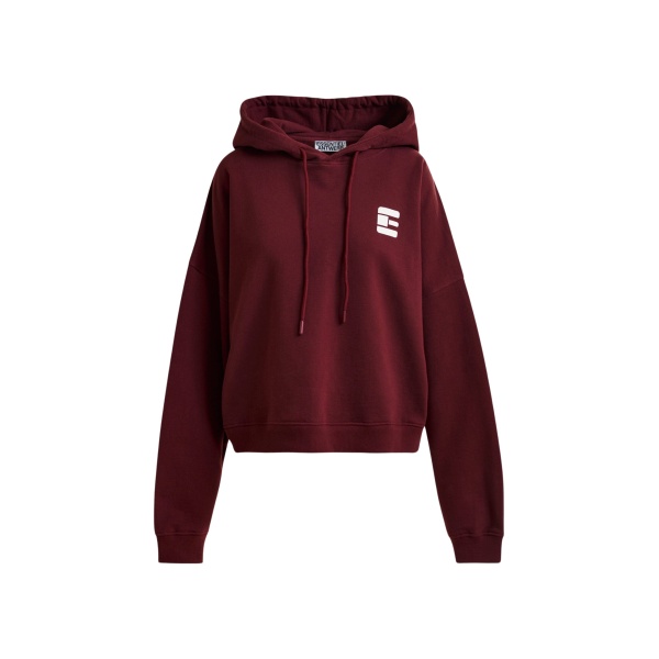 Essentiel Antwerp Burgundy oversized cotton hoodie with "fearless"-print - Essentiel Antwerp Hoodies - Colorful Belgian Design - Shop at Luxury Shoes 