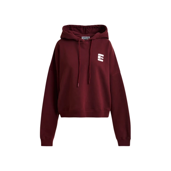 Essentiel Antwerp Burgundy oversized cotton hoodie with "fearless"-print - Essentiel Antwerp Hoodies - Colorful Belgian Design - Shop at Luxury Shoes 