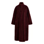 Essentiel Antwerp Burgundy oversized faux shearling coat with stand-up collar - Essentiel Antwerp Coats - Colorful Belgian Design - Shop at Luxury Shoes 