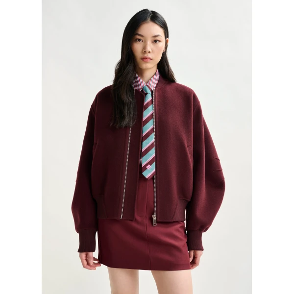 Essentiel Antwerp Burgundy oversized wool bomber jacket - Essentiel Antwerp Jackets - Colorful Belgian Design - Shop at Luxury Shoes 