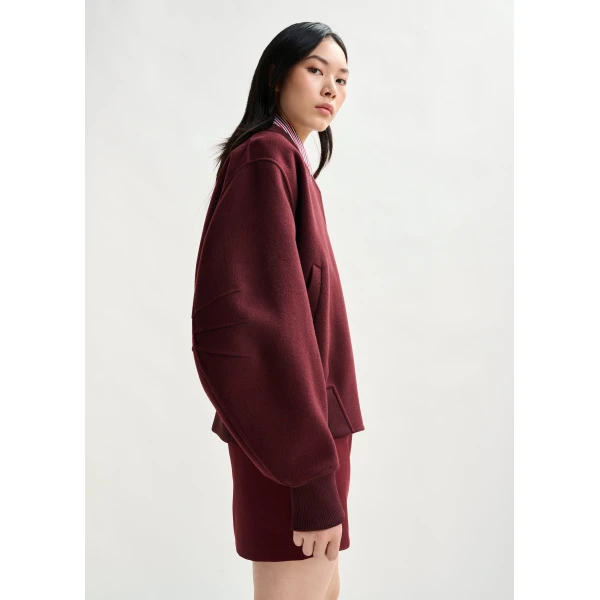 Essentiel Antwerp Burgundy oversized wool bomber jacket - Essentiel Antwerp Jackets - Colorful Belgian Design - Shop at Luxury Shoes 