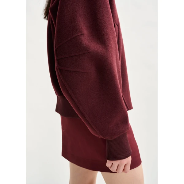 Essentiel Antwerp Burgundy oversized wool bomber jacket - Essentiel Antwerp Jackets - Colorful Belgian Design - Shop at Luxury Shoes 