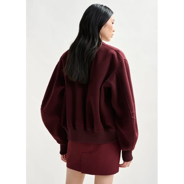 Essentiel Antwerp Burgundy oversized wool bomber jacket - Essentiel Antwerp Jackets - Colorful Belgian Design - Shop at Luxury Shoes 